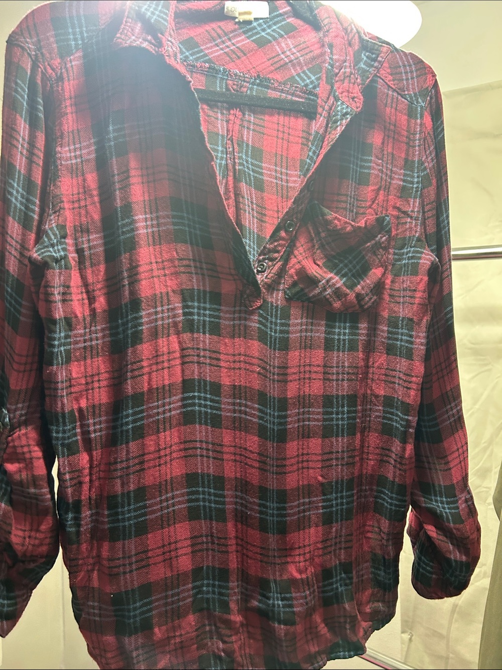 Women's Red Plaid Button-Down Shirt - Casual Long Sleeve